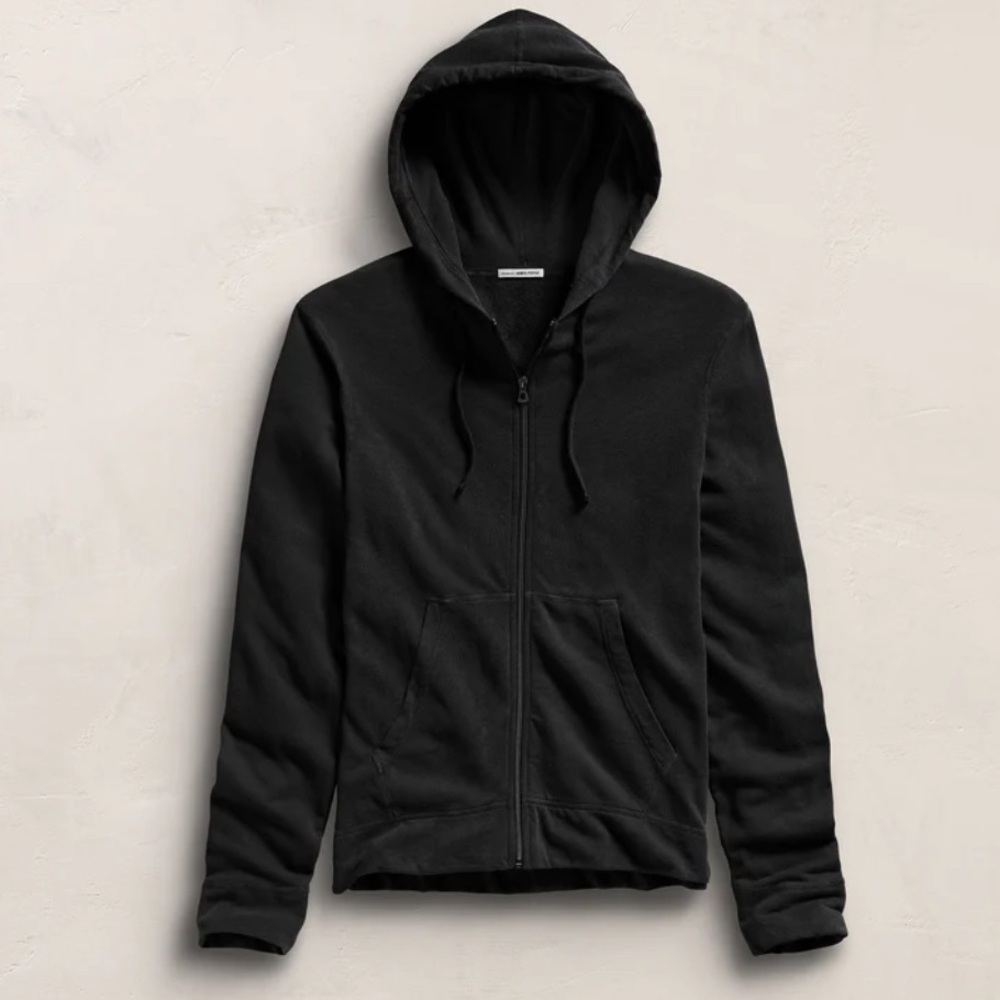 James Perse Vintage French Zip Hoodie 2 Neutral Minimalist Black Contemporary MD